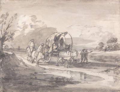 Offene Landschaft mit Reitern und bedecktem Wagen von Thomas Gainsborough